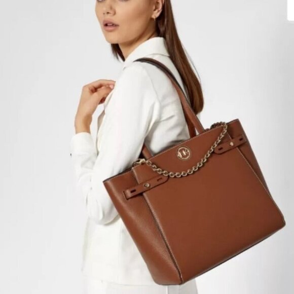 MICHAEL KORS CARMEN LARGE TOTE PEBBLE LEATHER CHESTNUT GOLD VERSATILE CARRY ALL - Picture 2 of 16